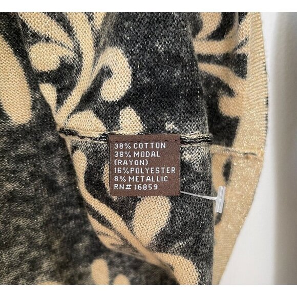 J. McLaughlin Metallic Floral Knit Cardigan Sweater M Pearl Buttons Cotton Modal - Picture 5 of 7